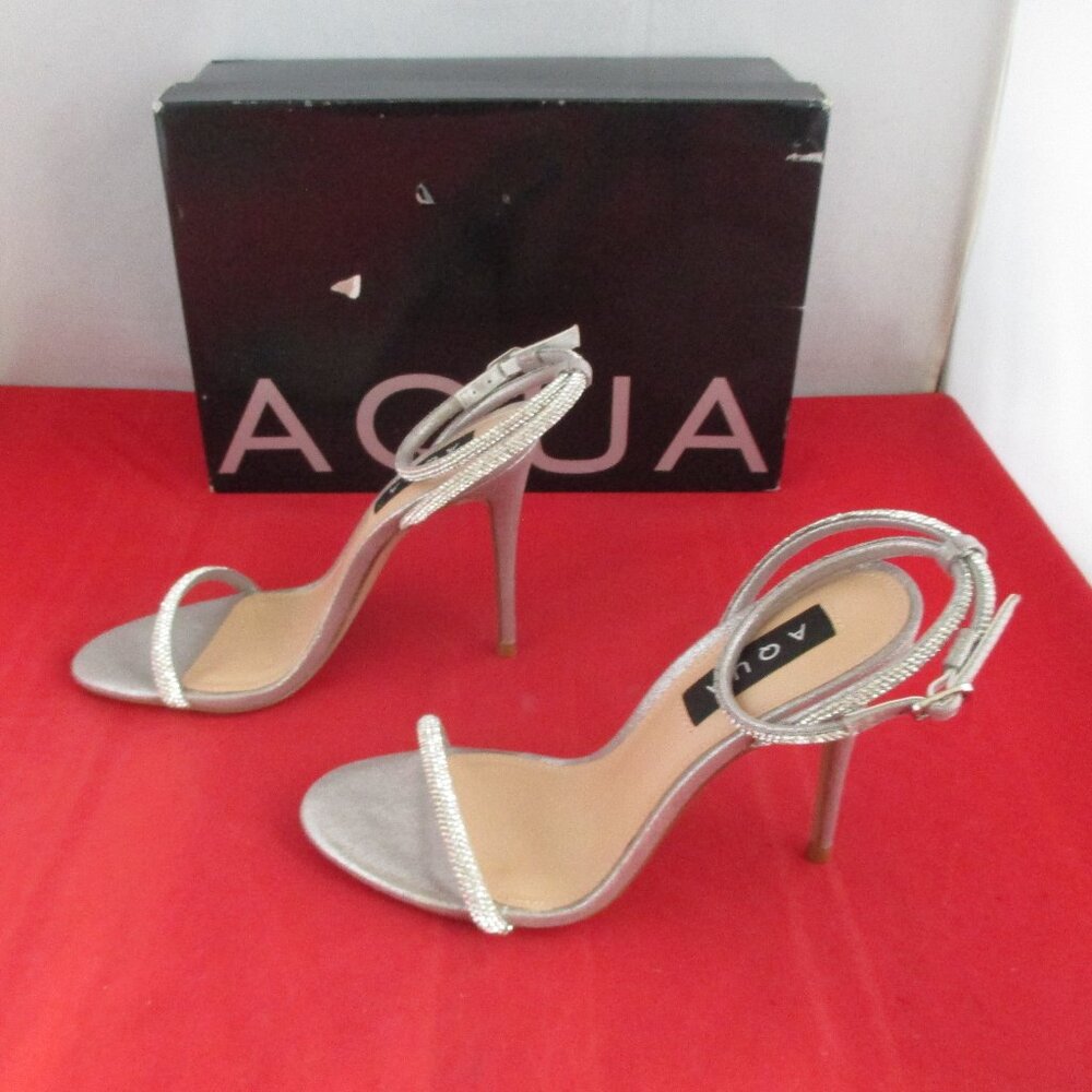 Aqua Berlin Embellished Metallic Heels $128 - US Size 6 1/2 - Silver - 1103 - Picture 2 of 12